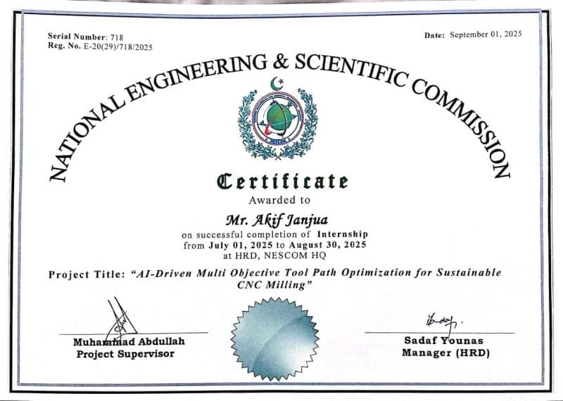 NESCOM Internship Certificate